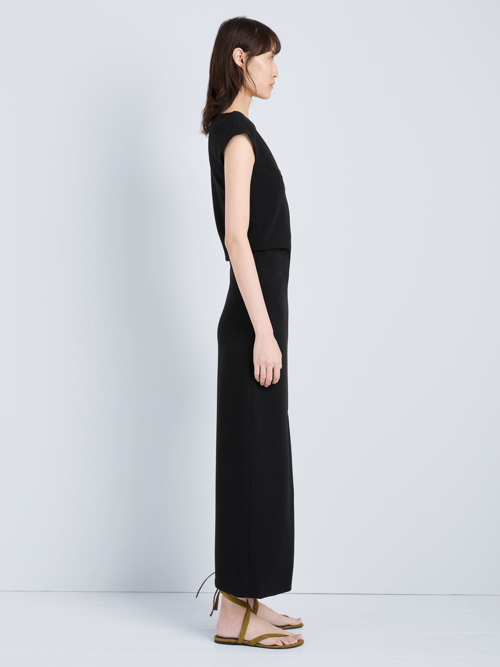 Damea Women's Black Dress | Matte Double Crepe, Asymmetric Design 2