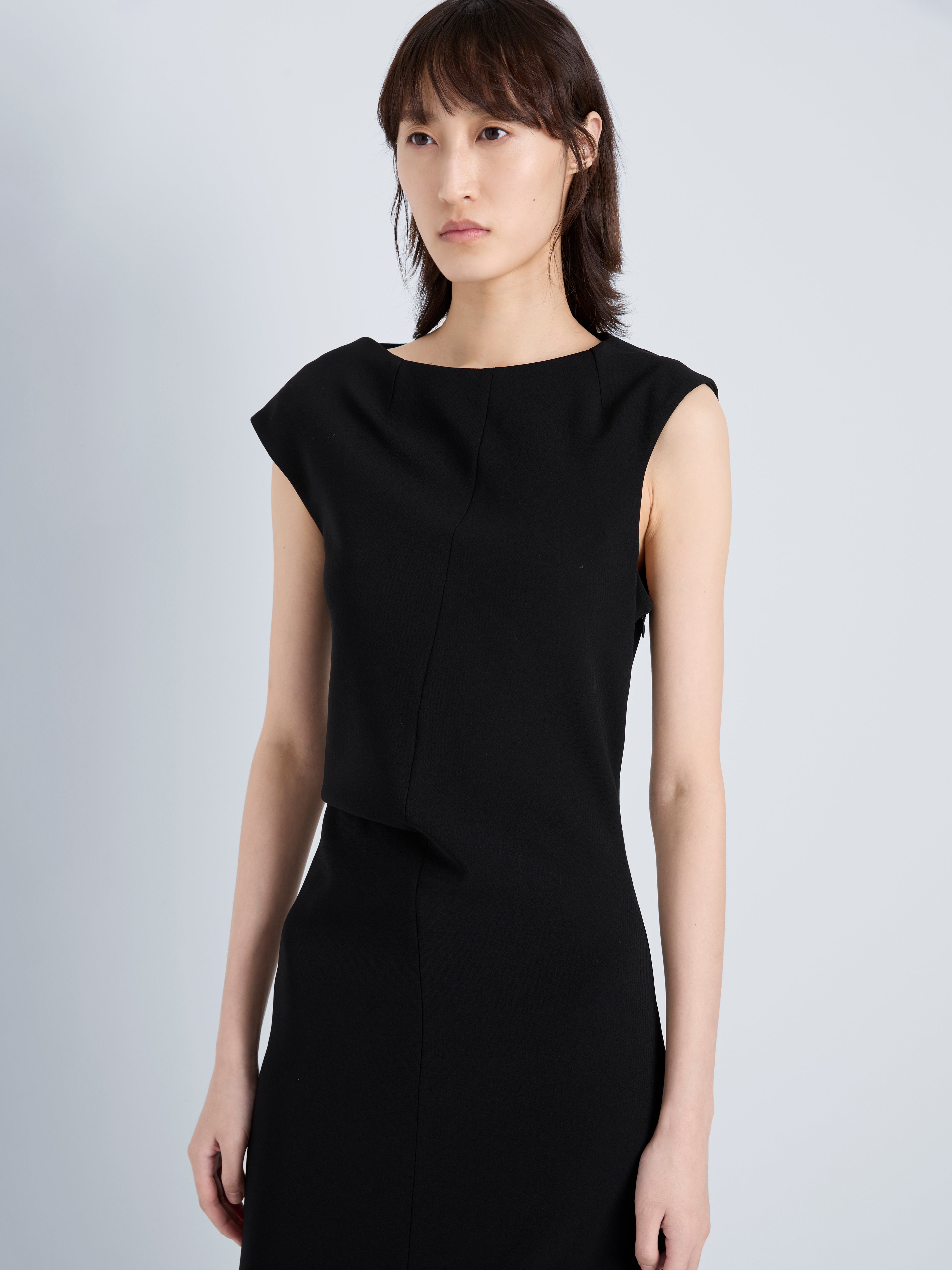 Damea Women's Black Dress | Matte Double Crepe, Asymmetric Design 4