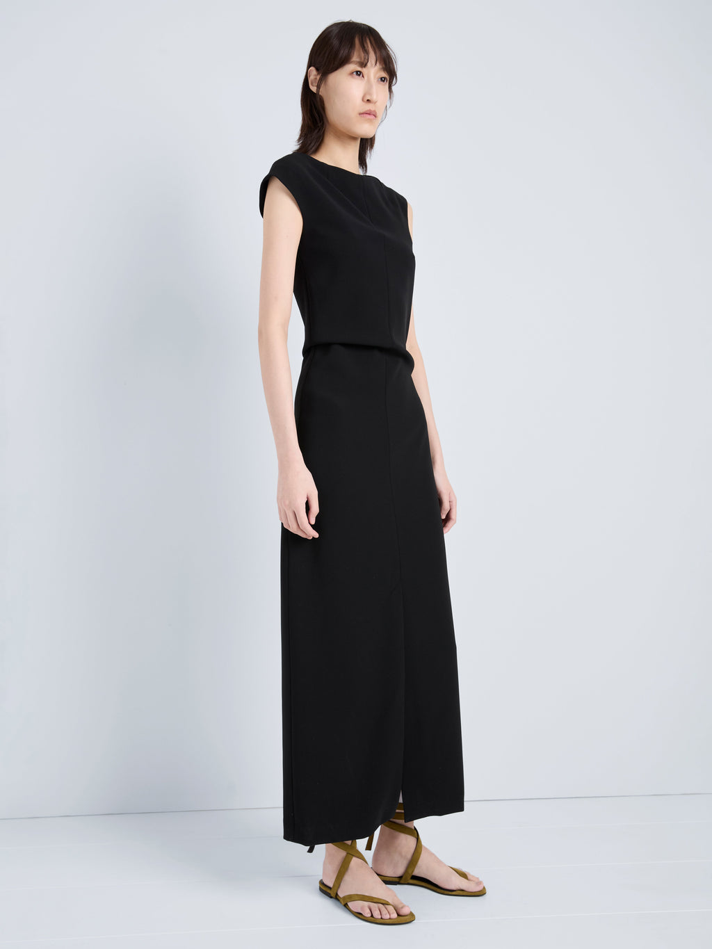 Damea Women's Black Dress | Matte Double Crepe, Asymmetric Design 5