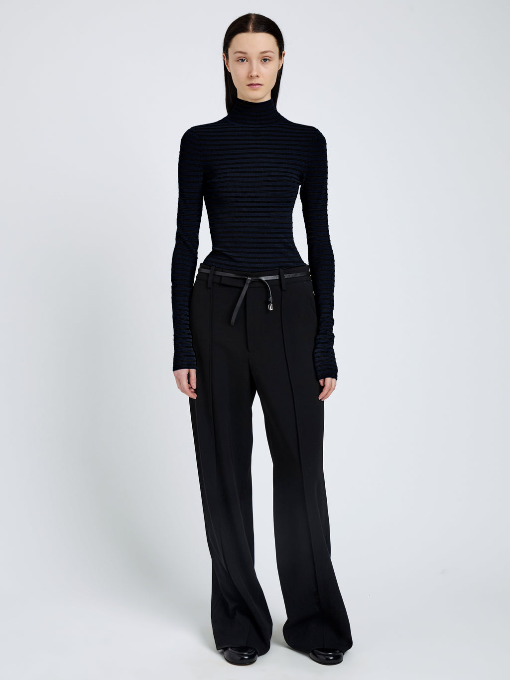 Didi Women's Top | Matte Viscose Velvet Stripe Turtleneck 2