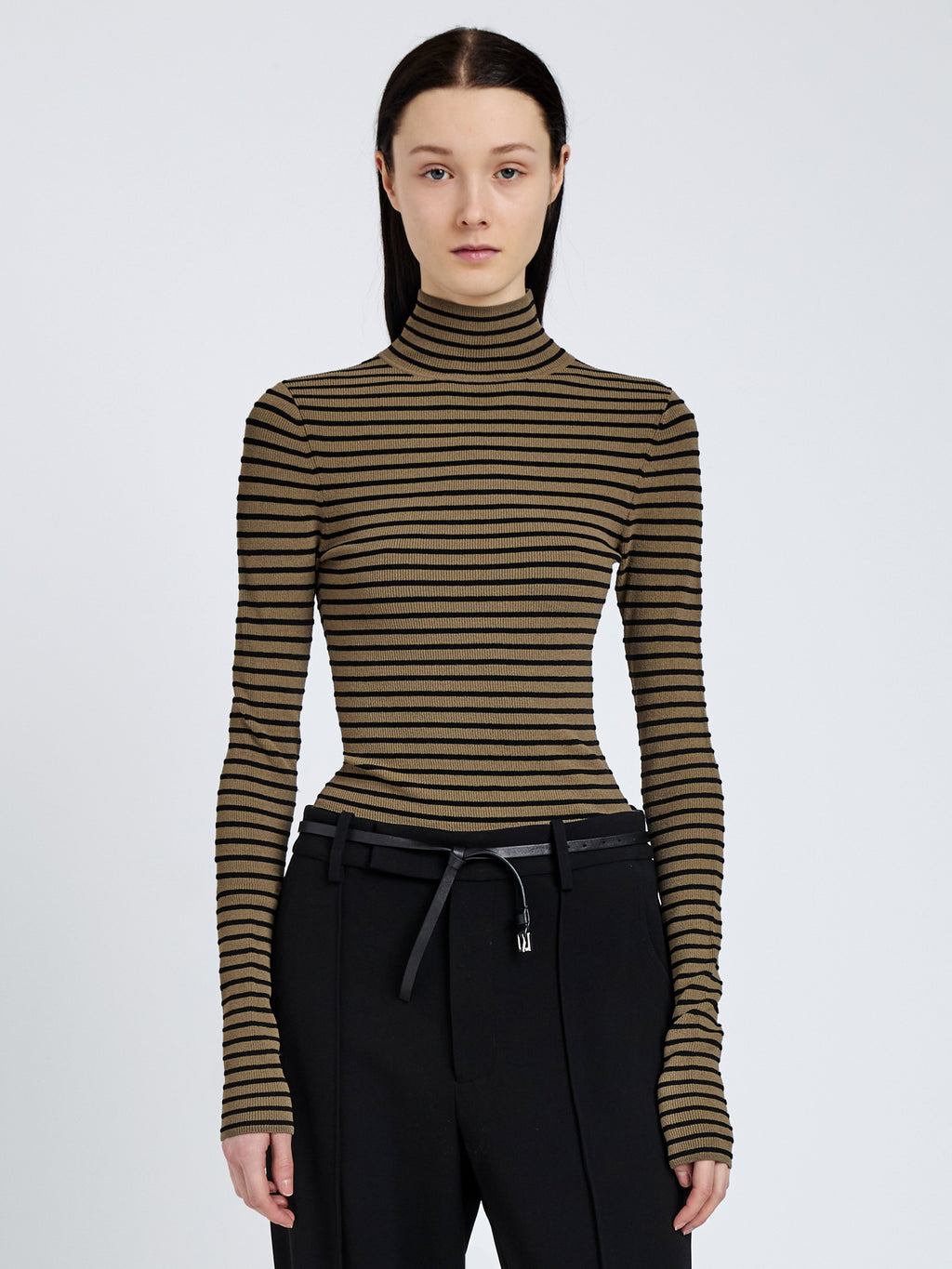 Didi Women's Turtleneck Top | Matte Viscose Velvet Stripe 1