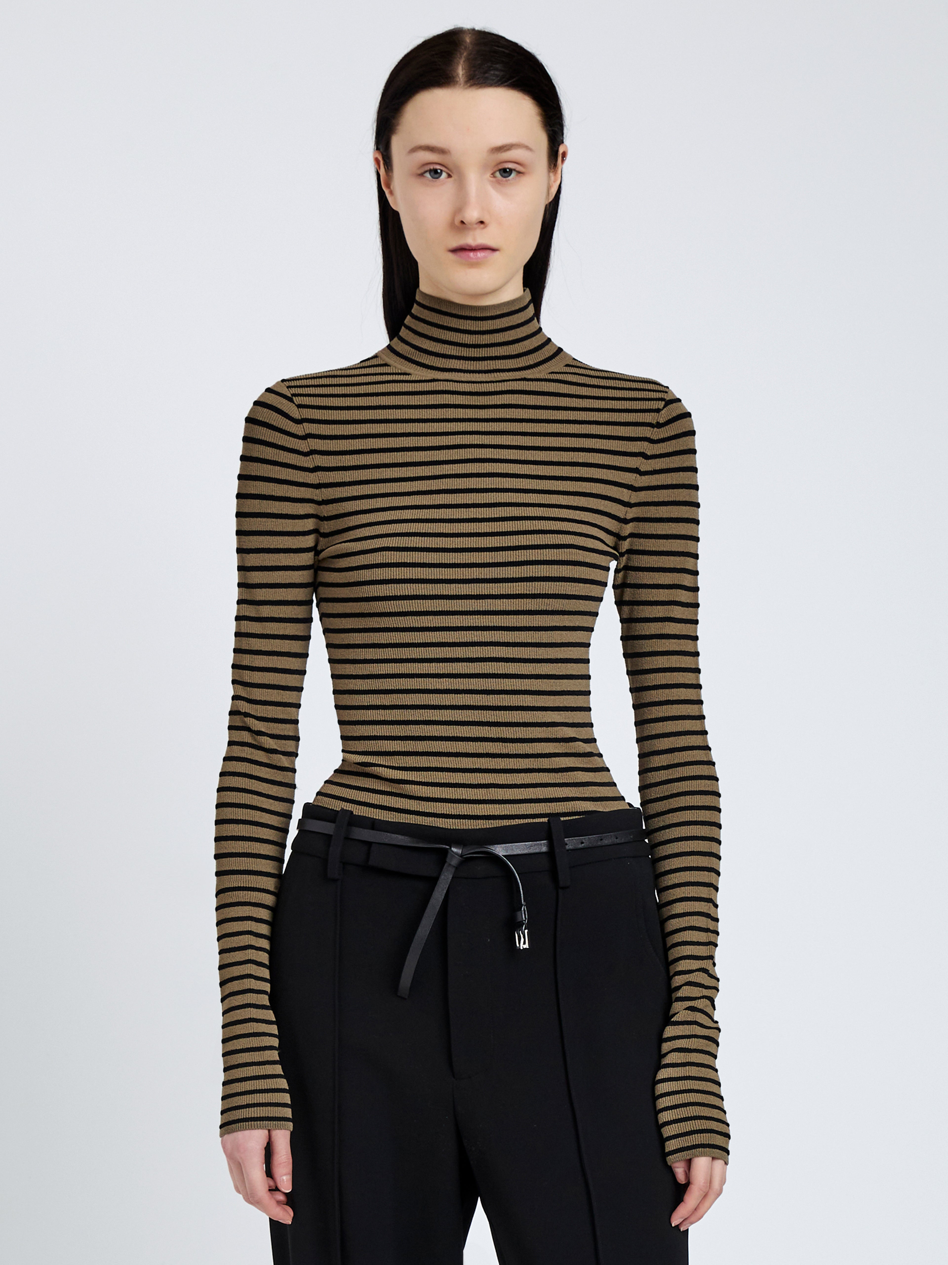Didi Women's Turtleneck Top | Matte Viscose Velvet Stripe 1