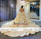 Ruffles Skirt Long Train Wedding Dress