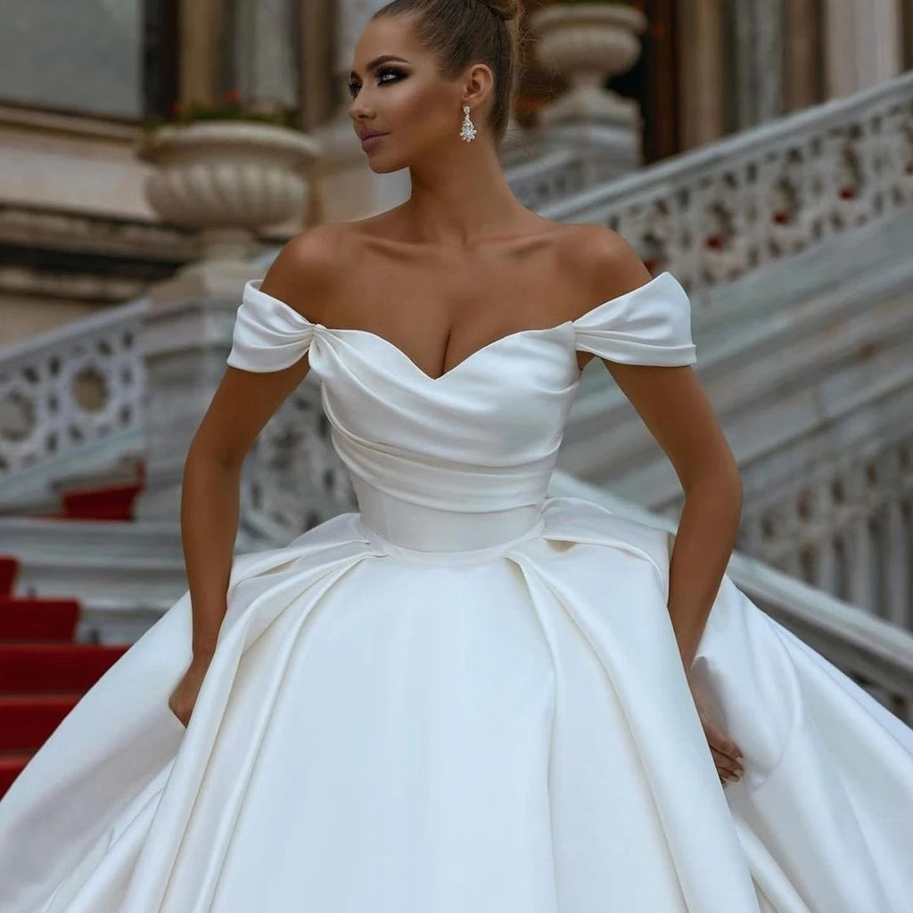 Elegant Off-Shoulder Satin Wedding Dress