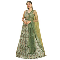 Embroidered Green Chinon Lehenga Choli