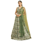 Embroidered Green Chinon Lehenga Choli