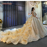 Ruffles Skirt Long Train Wedding Dress