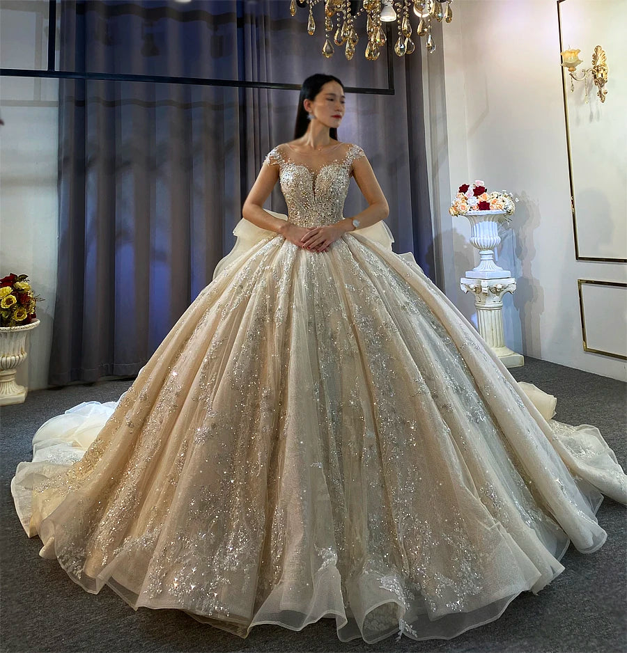 Ruffles Skirt Long Train Wedding Dress