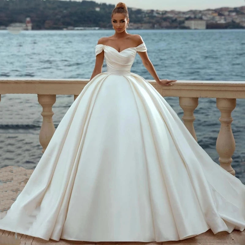 Elegant Off-Shoulder Satin Wedding Dress
