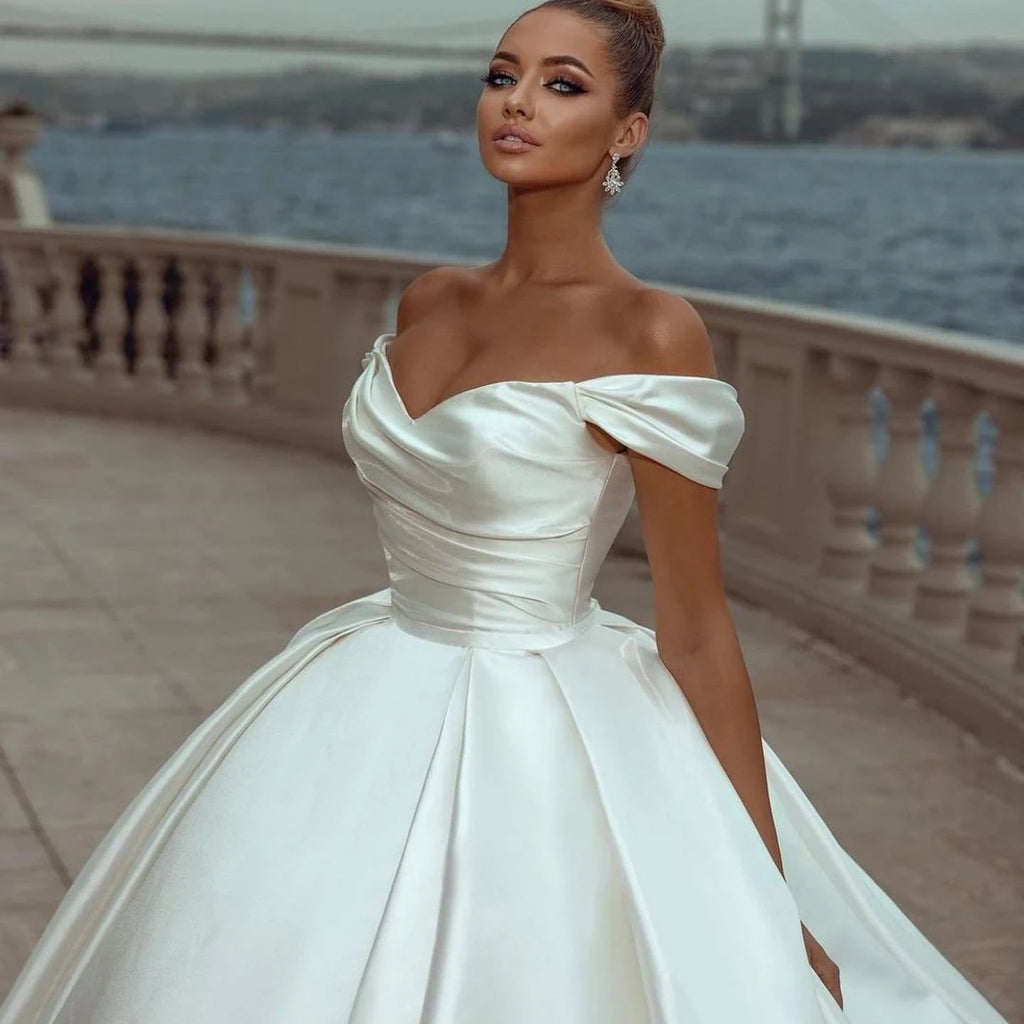 Elegant Off-Shoulder Satin Wedding Dress