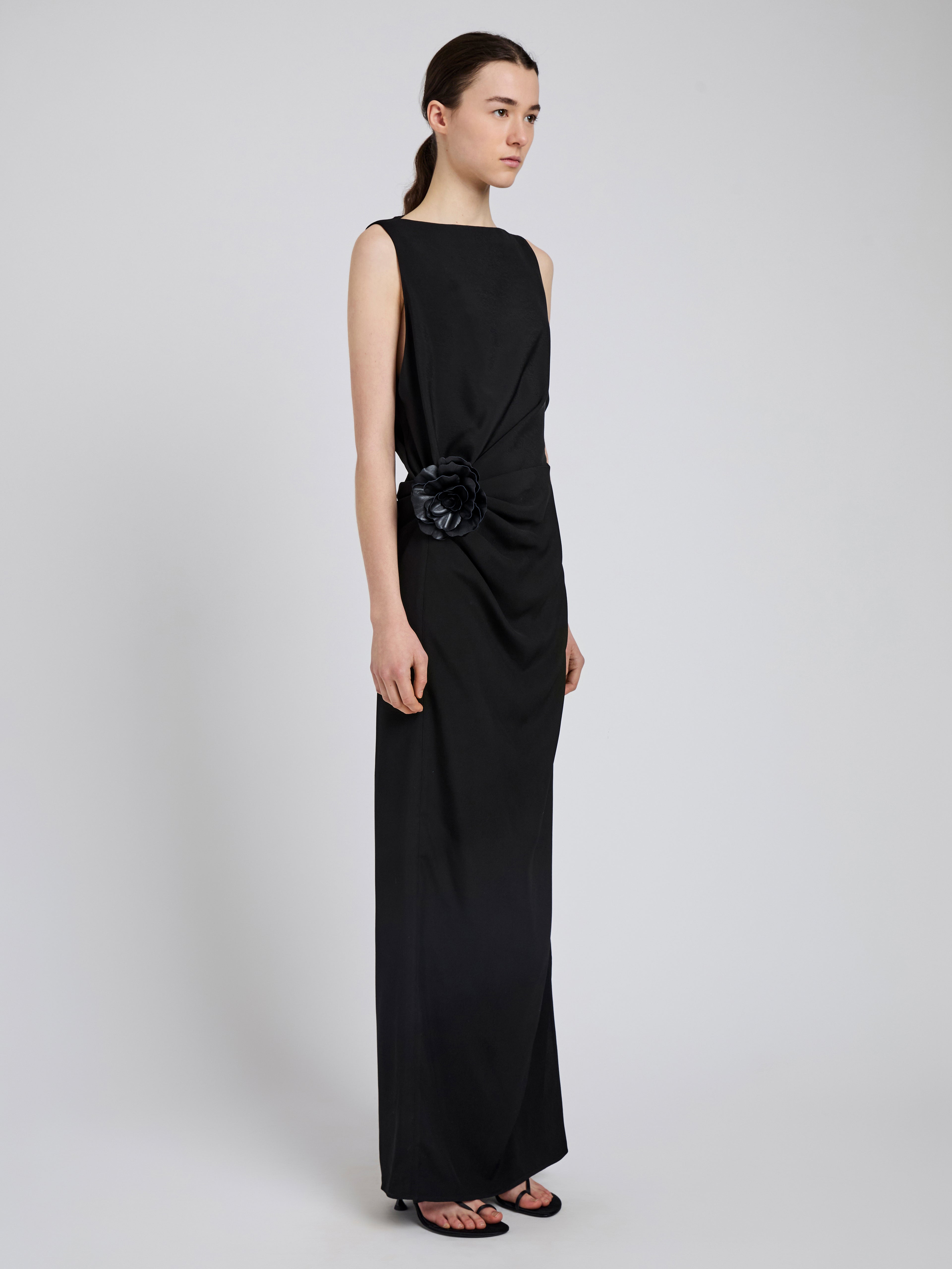 Indria Women's Black Dress | Matte Double Crepe, Elegant Design 2