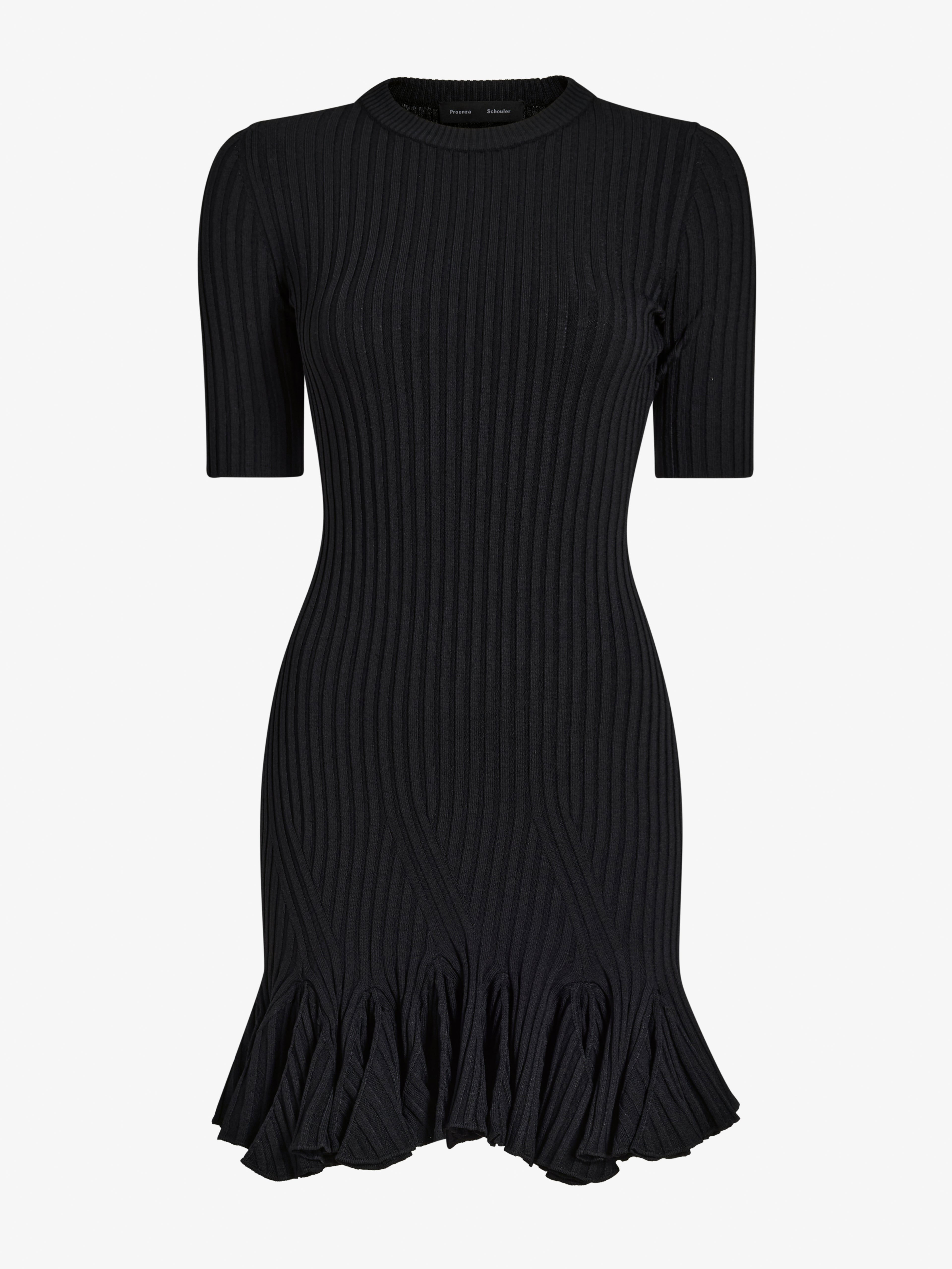 Lena Women's Black Mini Dress | Viscose Ribbed, Flared Hem 0