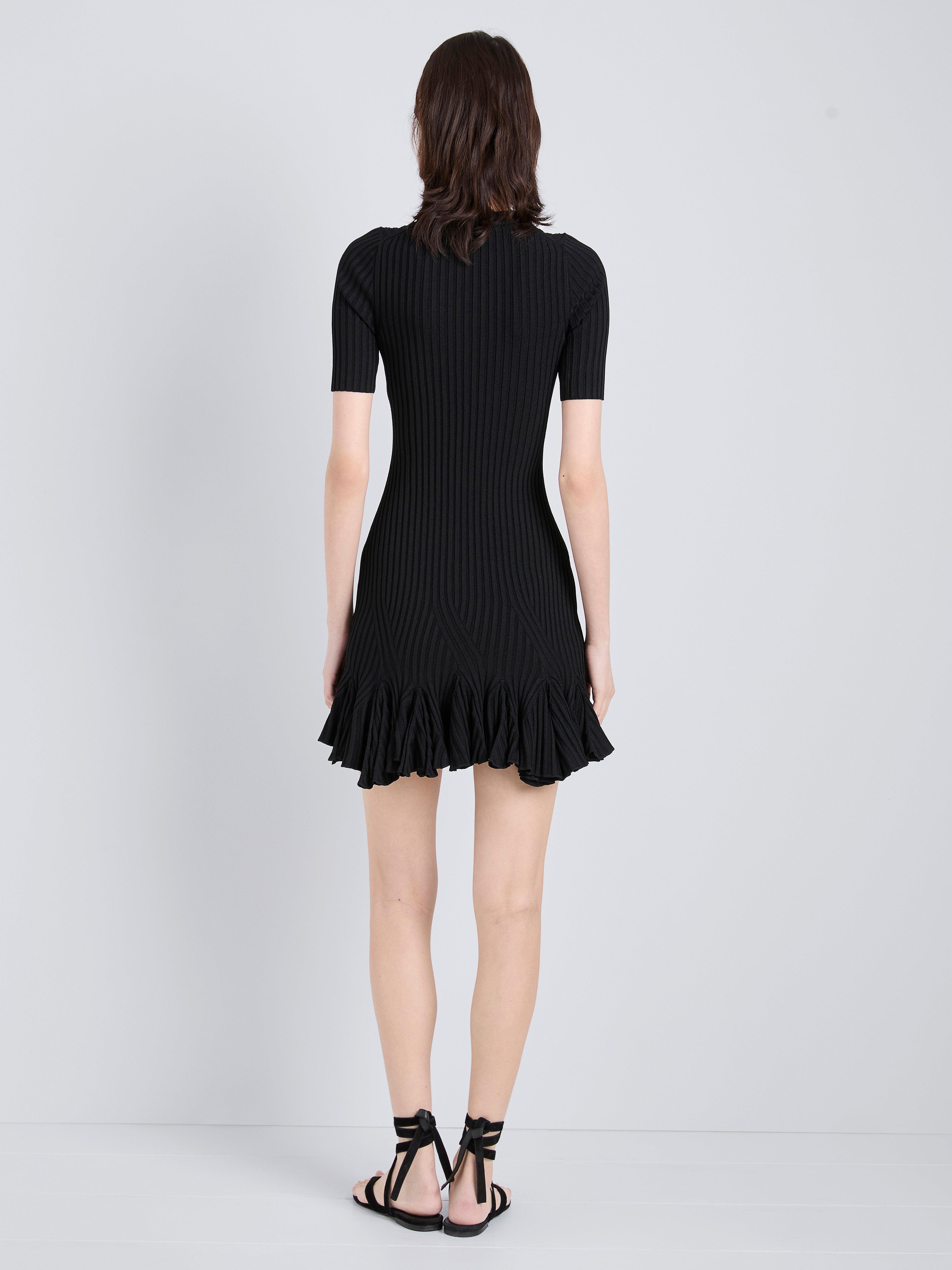 Lena Women's Black Mini Dress | Viscose Ribbed, Flared Hem 3