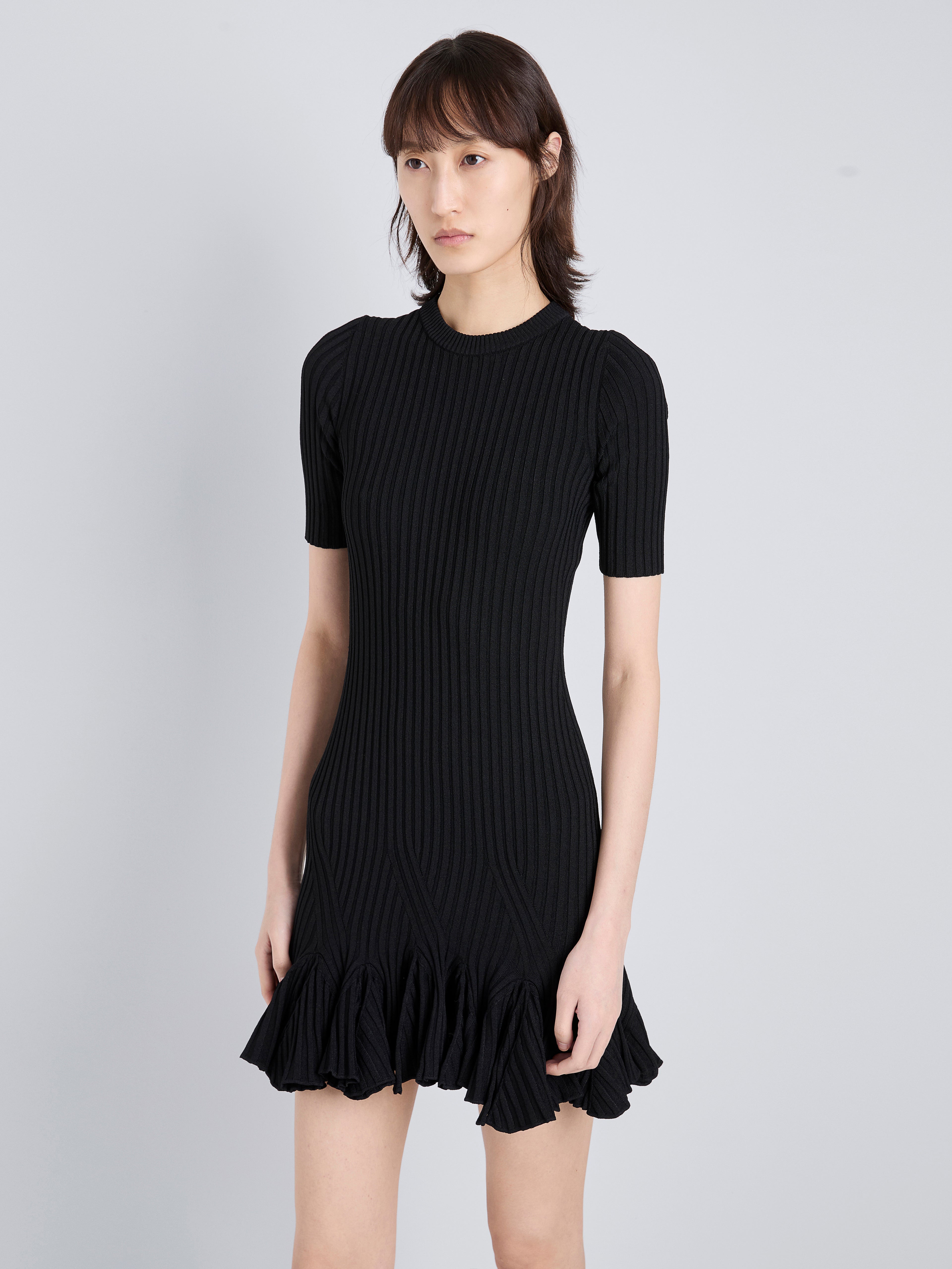 Lena Women's Black Mini Dress | Viscose Ribbed, Flared Hem 4