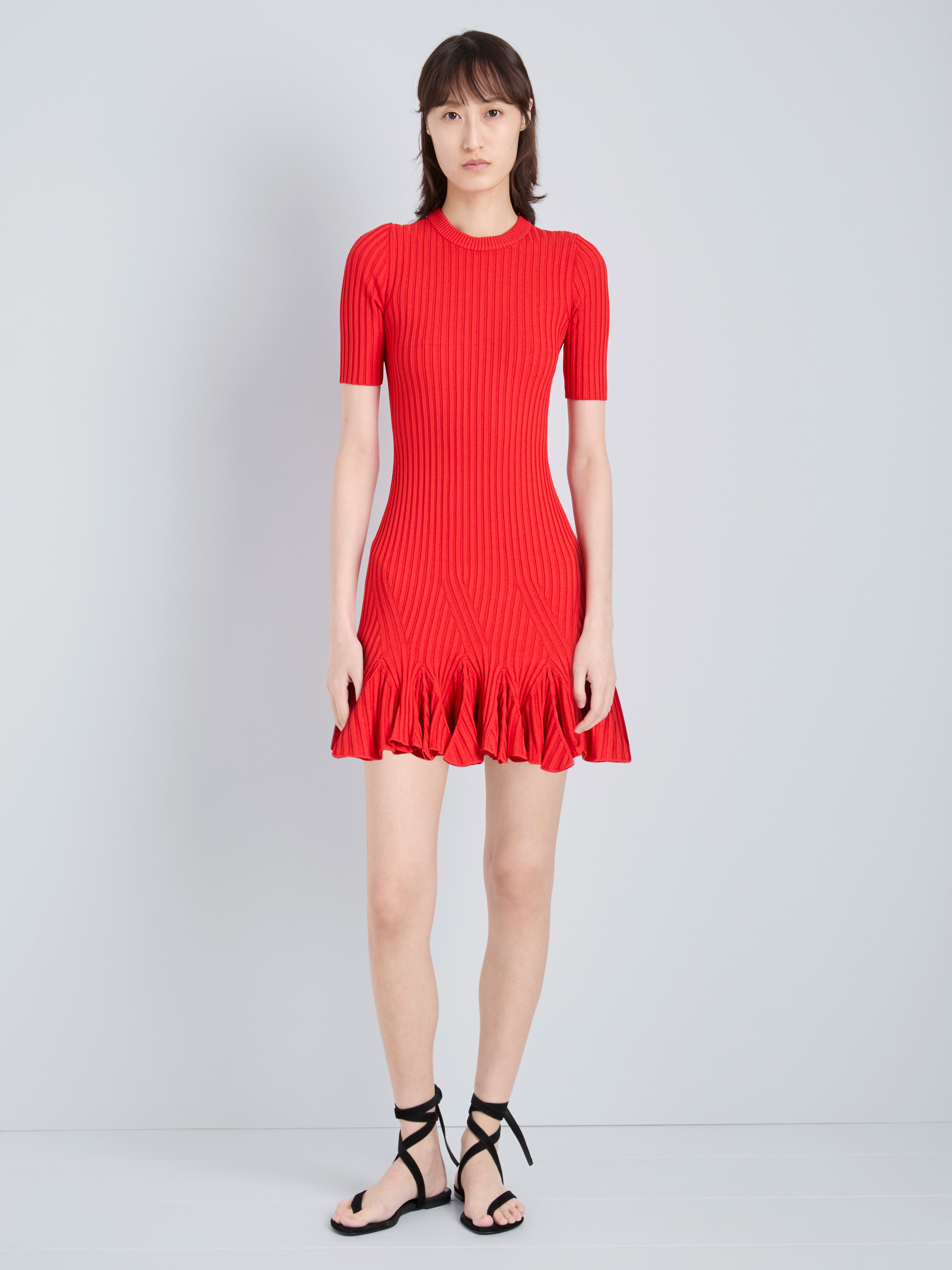 Lena Women's Mini Dress | Viscose Ribbed with Ruffled Hem 1