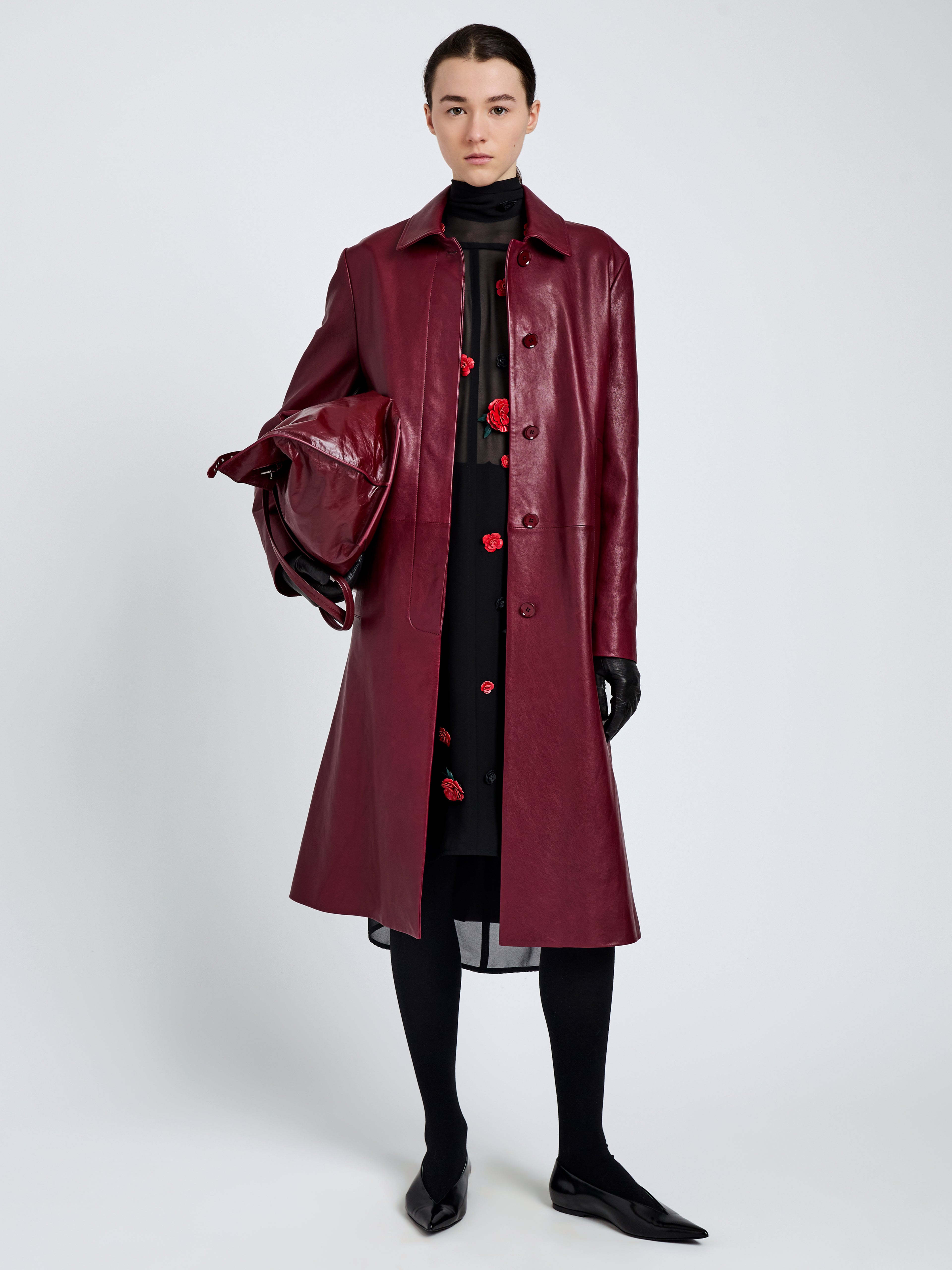 Nissi Women's Trench Coat | Semigloss Leather, Burgundy 1