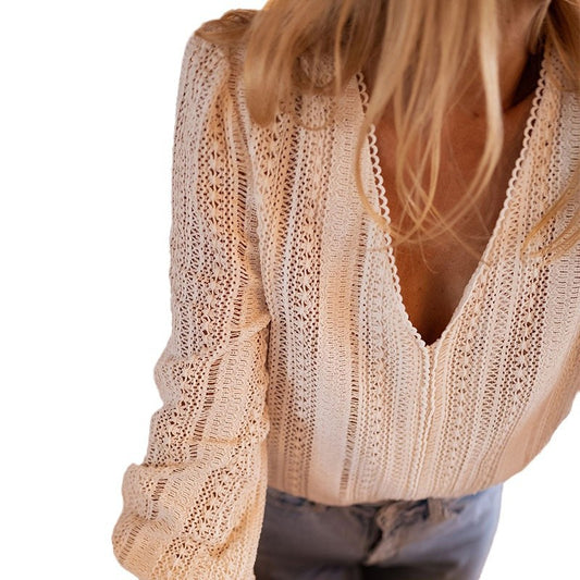  Haut femme col V manches longues | Couleur unie