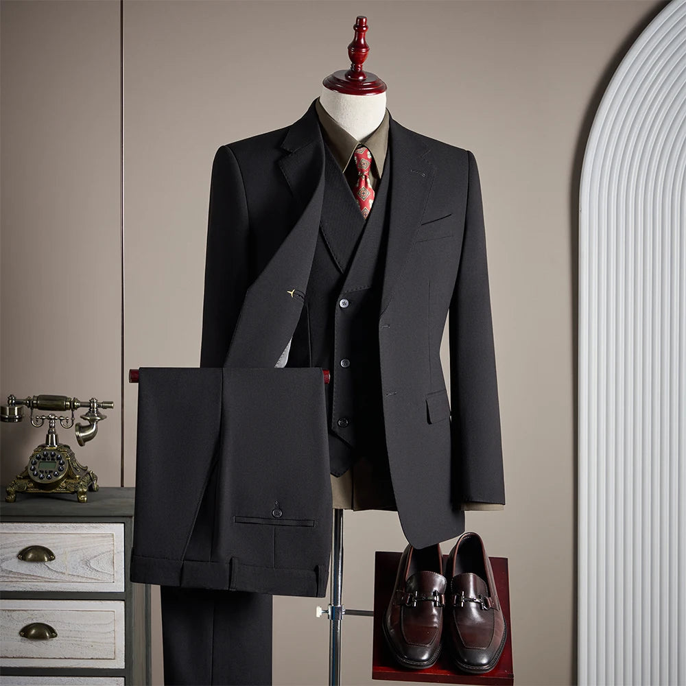 Premium Men's Three-Piece Wool Suit