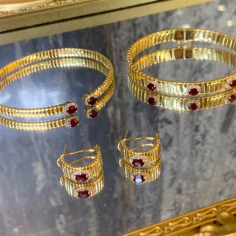 18K Gold Natural Ruby Set