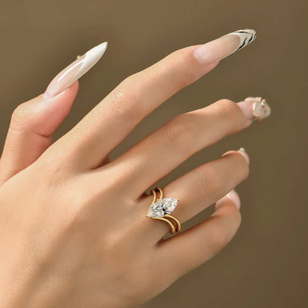 3ct Marquise Moissanite Silver Ring
