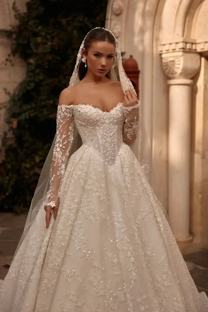 Elegant Off-Shoulder Lace Wedding Dress