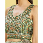 Embroidered Green Chinon Lehenga Choli