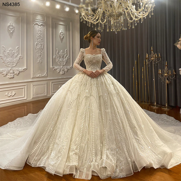 Custom Long Train Wedding Dress