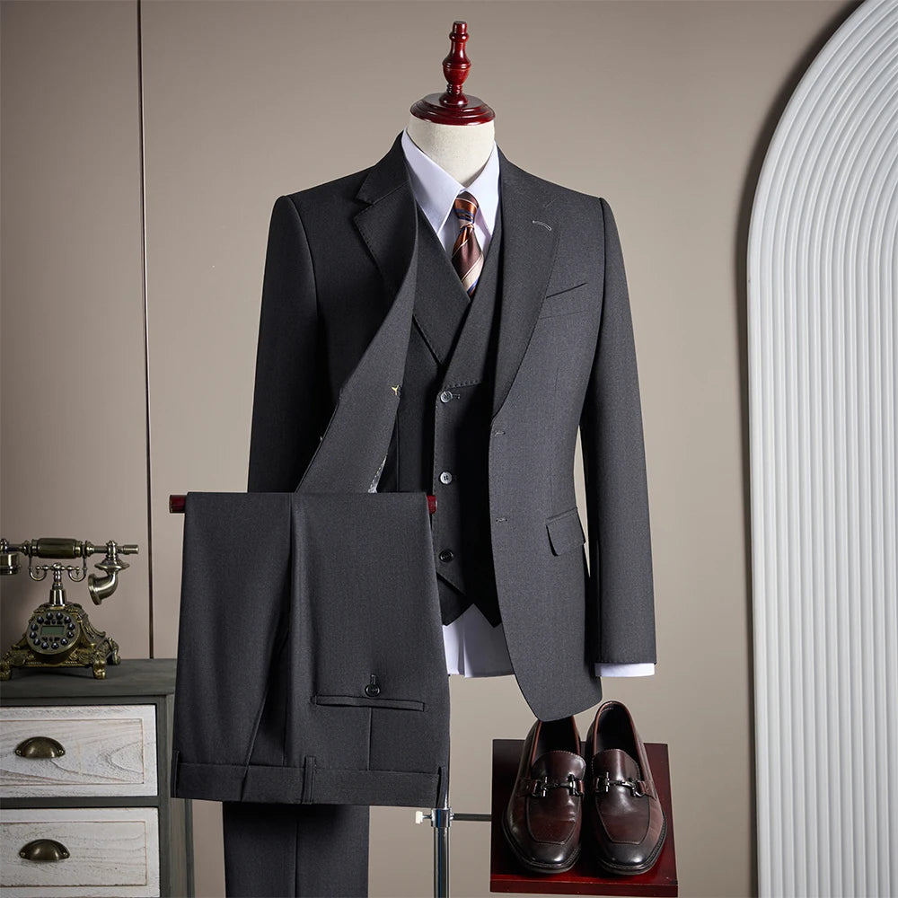 Premium Men's Three-Piece Wool Suit