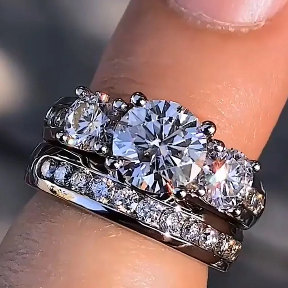 Platinum Round Moissanite Bridal Set