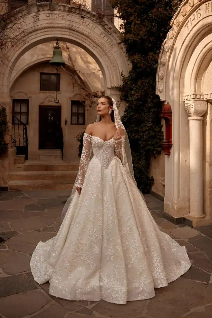 Elegant Off-Shoulder Lace Wedding Dress