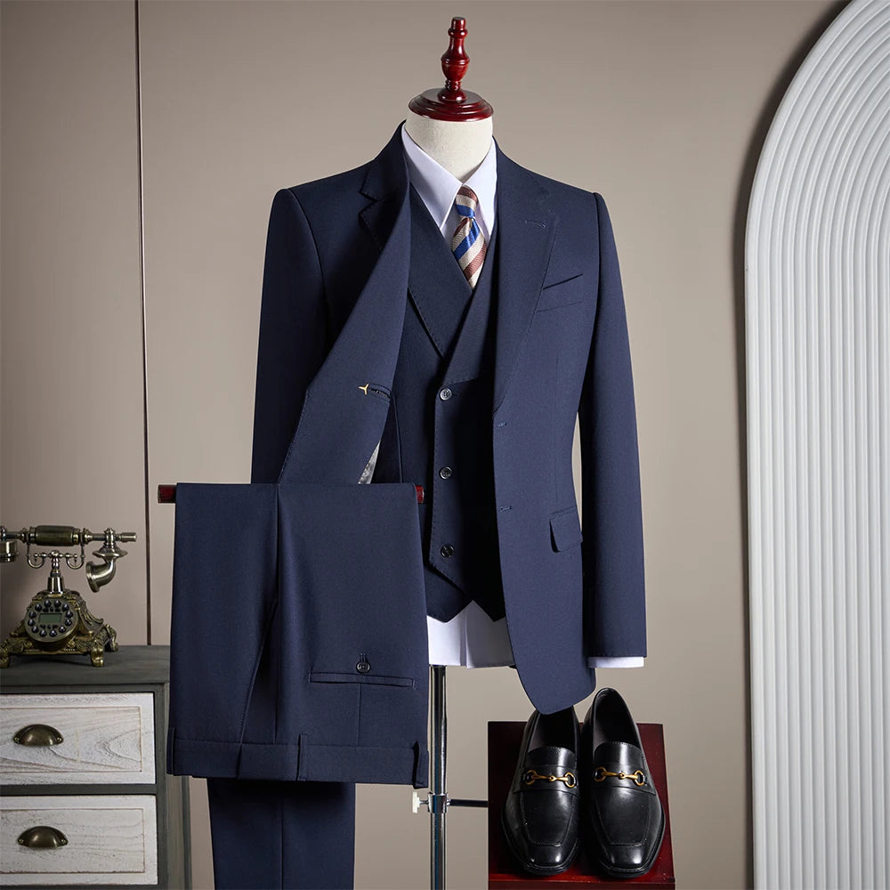 Premium Men's Three-Piece Wool Suit