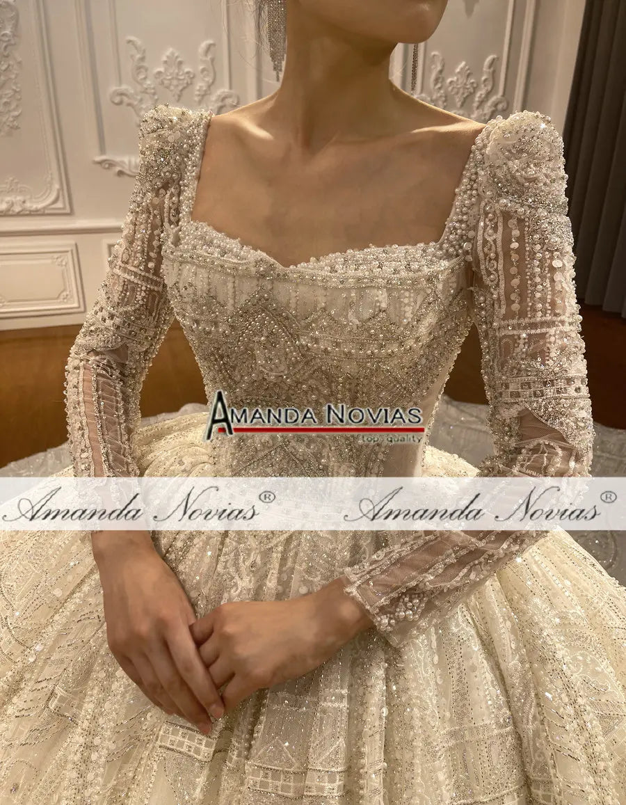 Custom Long Train Wedding Dress