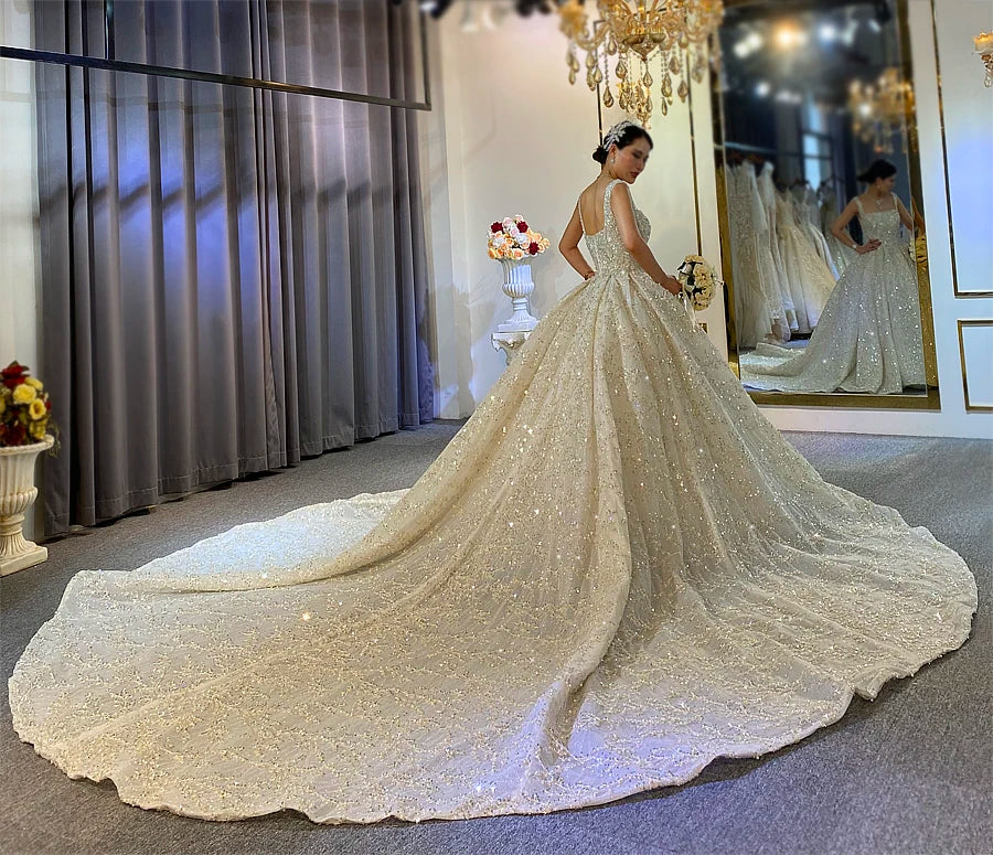 Luxury Beaded Royal Train Wedding Dress
