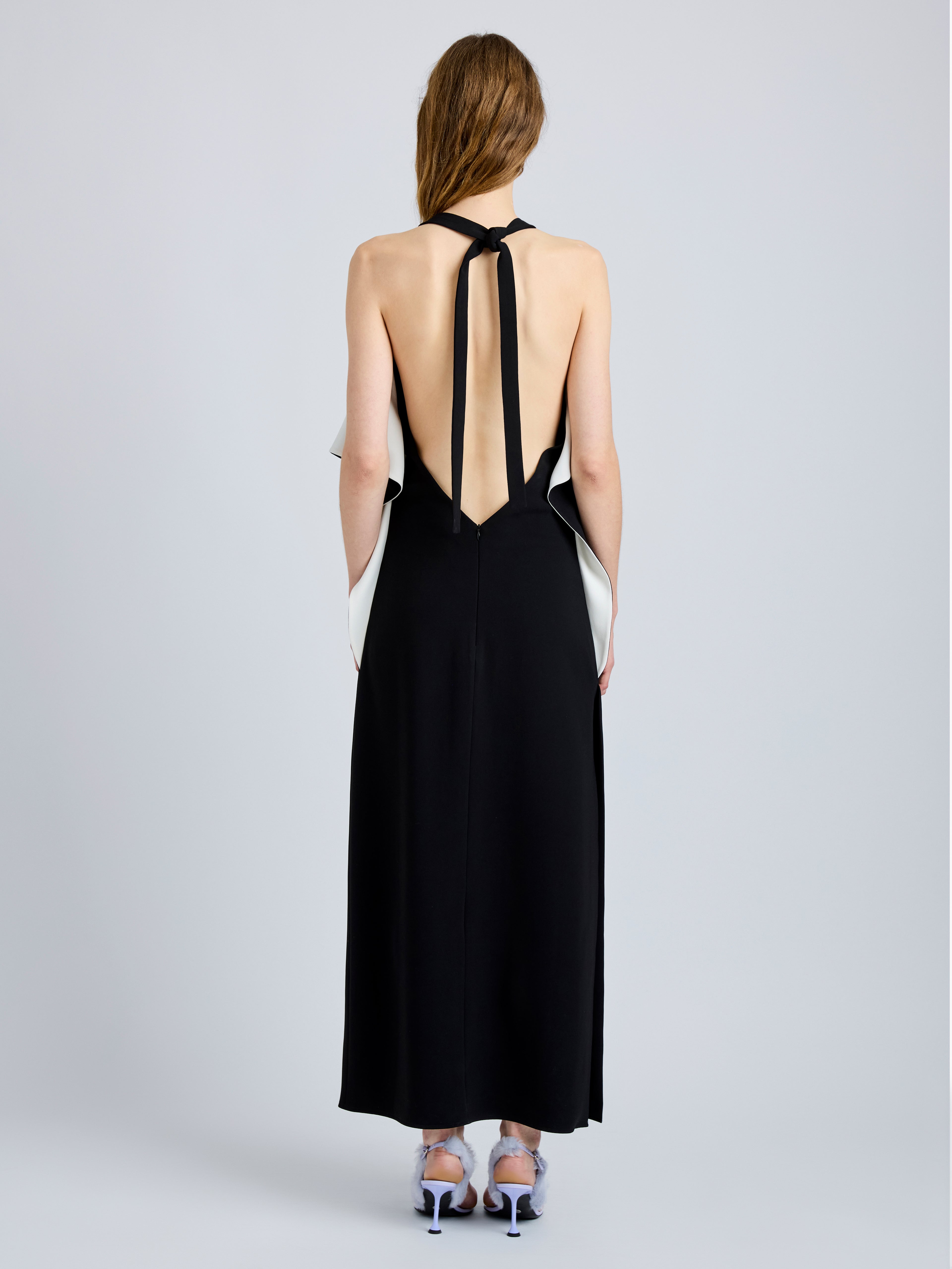 Sanna Women's Black Dress | Matte Double Crepe, Halter Neck Cocktail Dress 3