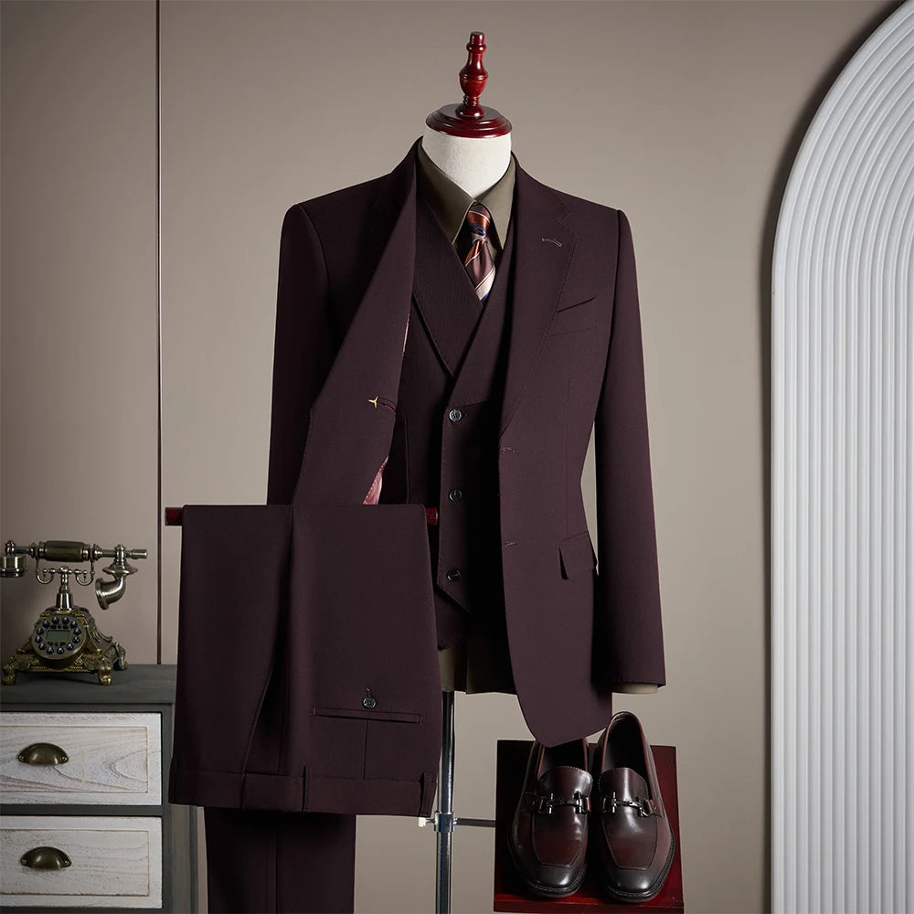 Premium Men's Three-Piece Wool Suit