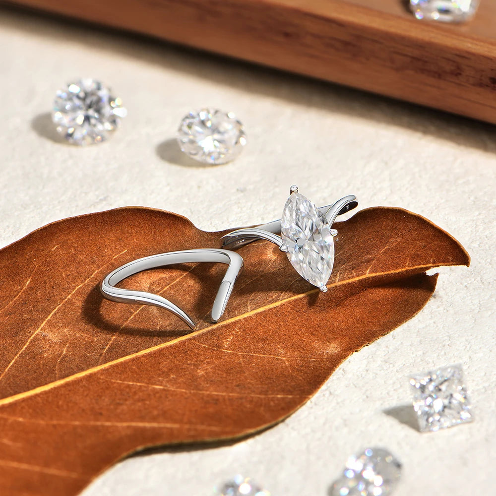 3ct Marquise Moissanite Silver Ring