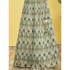 Embroidered Green Chinon Lehenga Choli