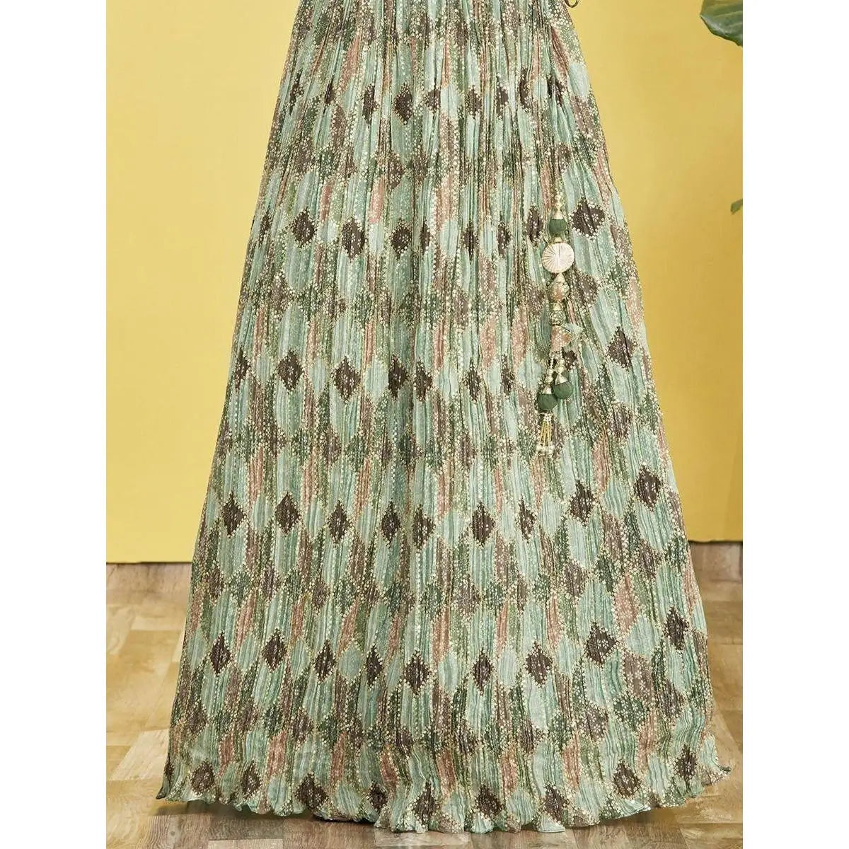 Embroidered Green Chinon Lehenga Choli