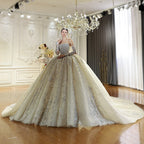 Beaded Strapless Wedding Dress Detachable Sleeves