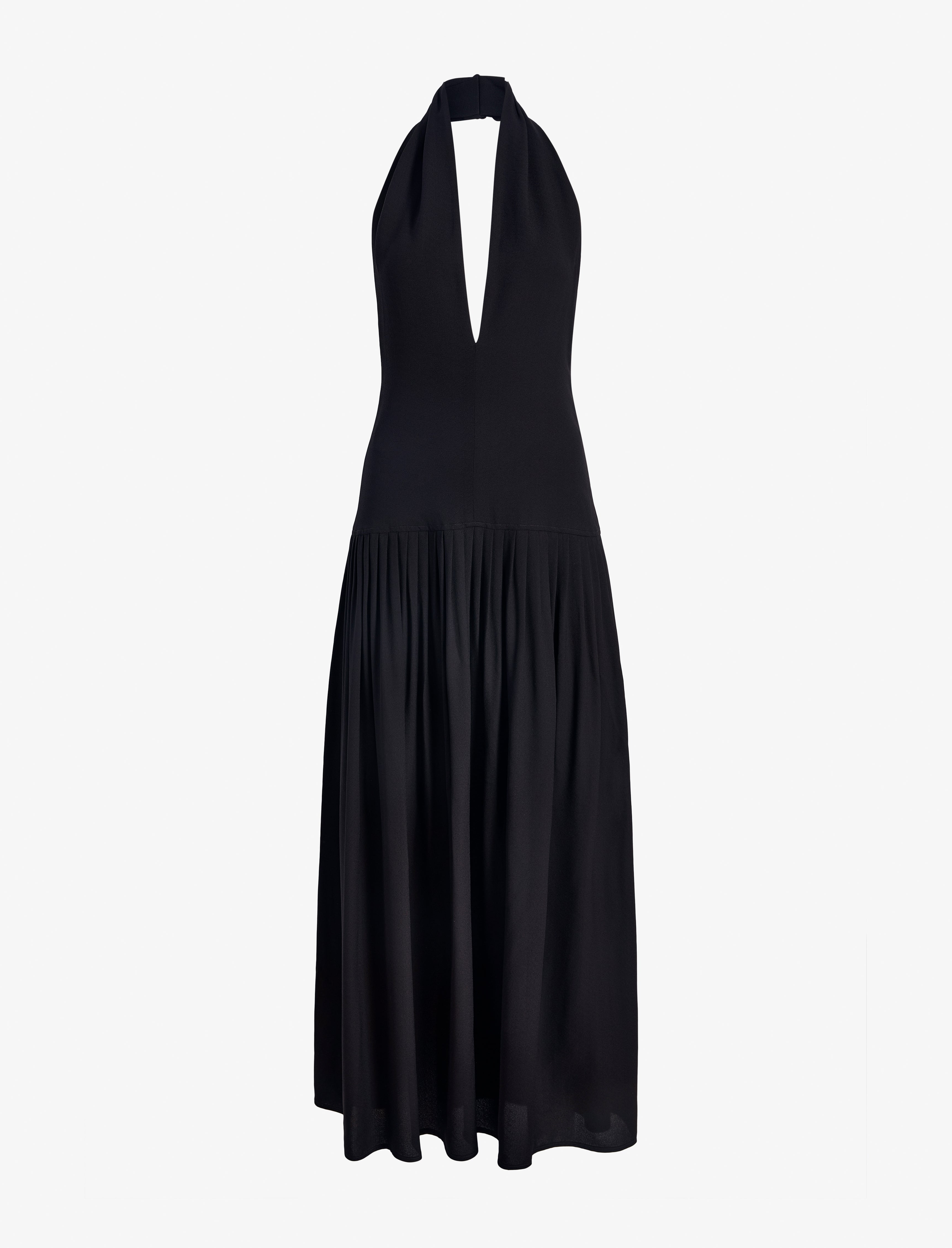 Tara Women's Maxi Dress | Viscose Georgette, Black Halter Neck Formal 0