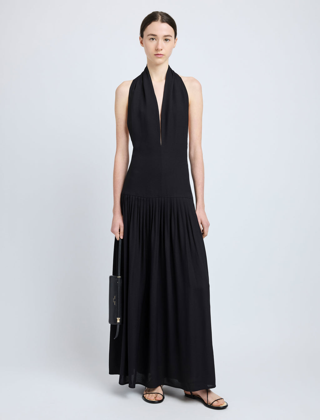 Tara Women's Maxi Dress | Viscose Georgette, Black Halter Neck Formal 1