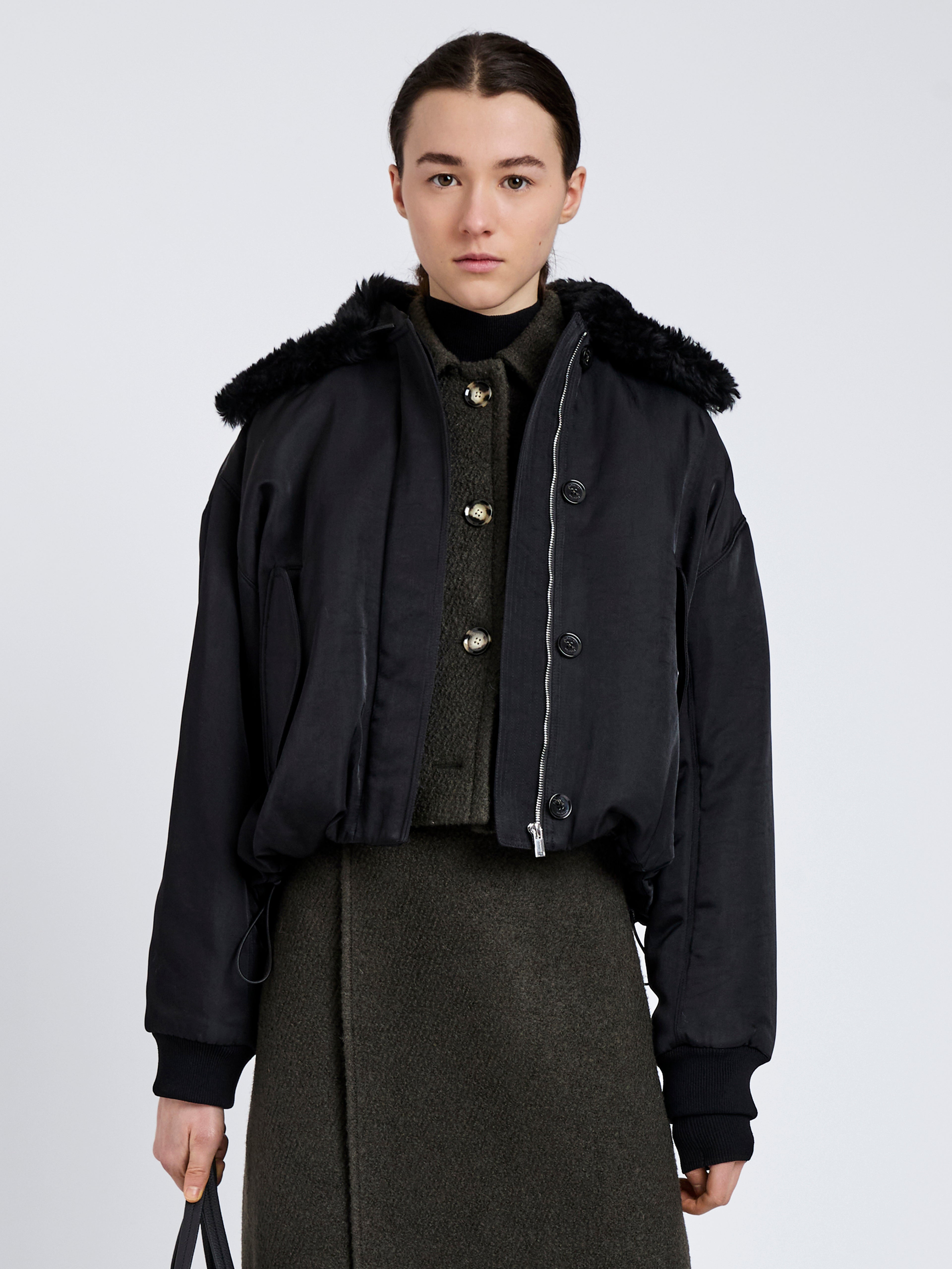 Vadra Women's Bomber Jacket | Recycled Nylon Twill with Faux Shearling 1