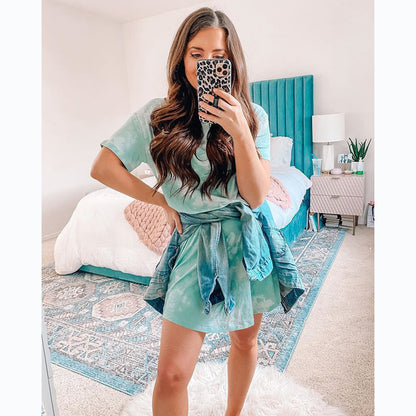 Robe Décontractée Femme à Imprimé Géométrique Irégulier – Manches Courtes