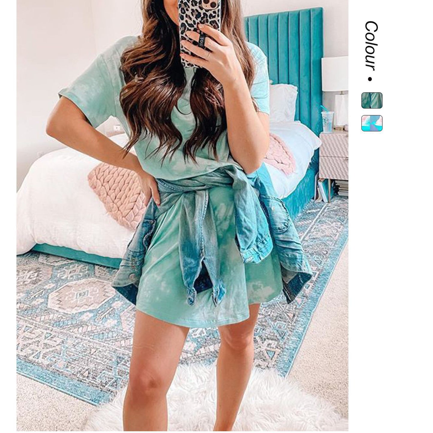 Robe Décontractée Femme à Imprimé Géométrique Irégulier – Manches Courtes