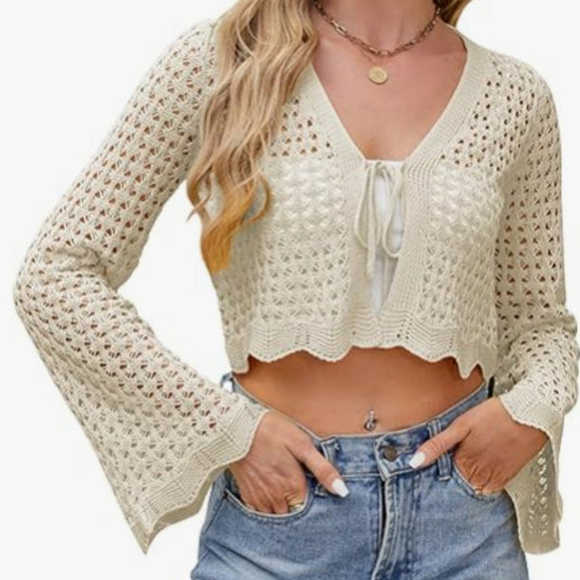 Cardigan Court en Crochet – Châle Léger pour Femme