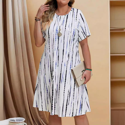 Robe Décontractée à Rayures Imprimées – Coupe Ample et Manches Courtes