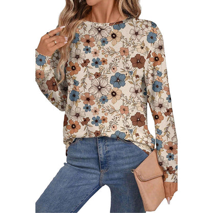 Pull à col rond pour femmes, pull de loisirs européen et américain à imprimé Floral assorti