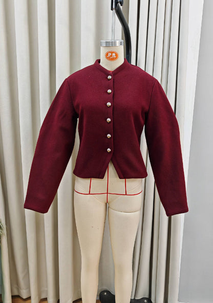 Manteau vin rouge à simple boutonnage argenté à col rond