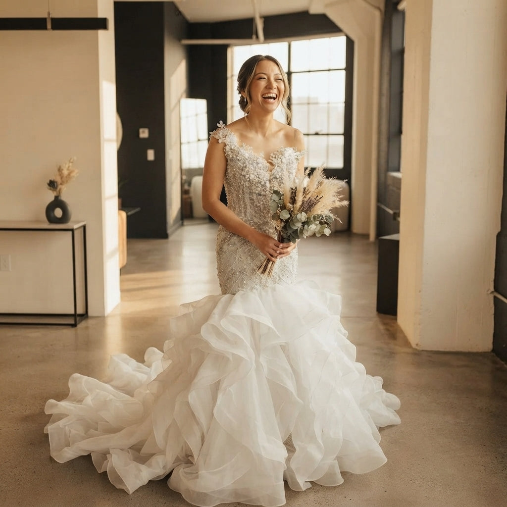Custom Ruffle Mermaid Wedding Dress - editorial-ugc-strip