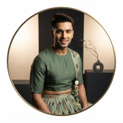 Embroidered Green Chinon Lehenga Choli - editorial-used-by